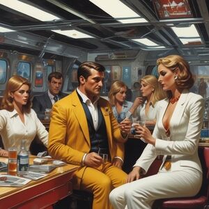 Elegant Social Gathering Art Print in Yellow and White